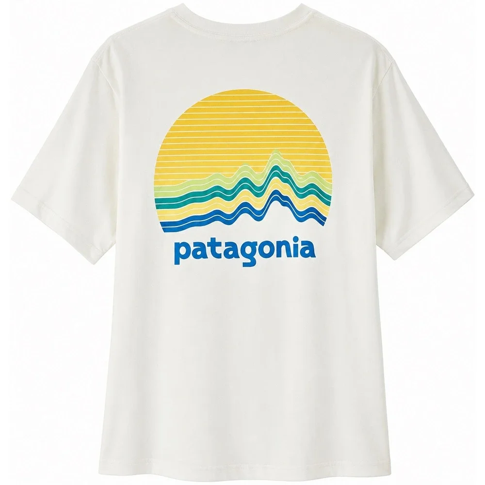 Patagonia Kids Capilene Silkweight T-Shirt White Ridge Rise Graphic Large 12 NWT